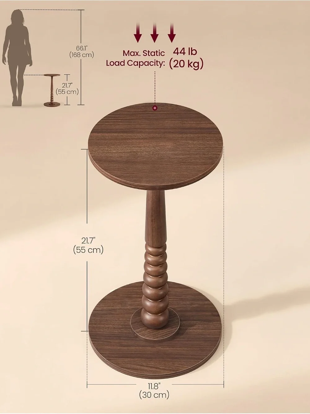 Wooden Round Accent Side Table in Dark Brown